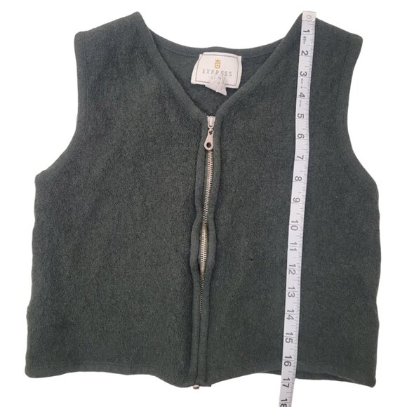 Vintage EXPRESS Forest Green Felted Wool Zip Up Vest XS/SMALL - Picture 3 of 7